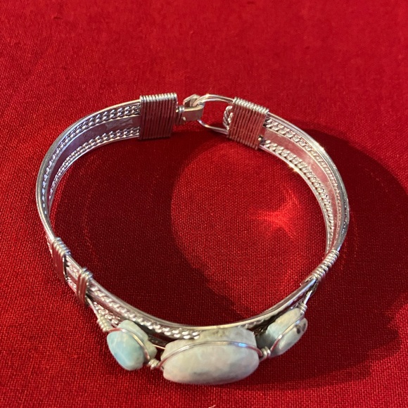 Bangle Bracelet in silver tone with light blue accents - Picture 5 of 6